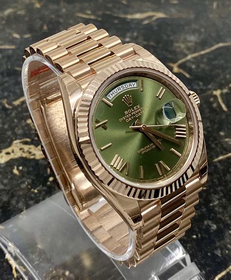 rose gold rolex green face|rolex day date 228235.